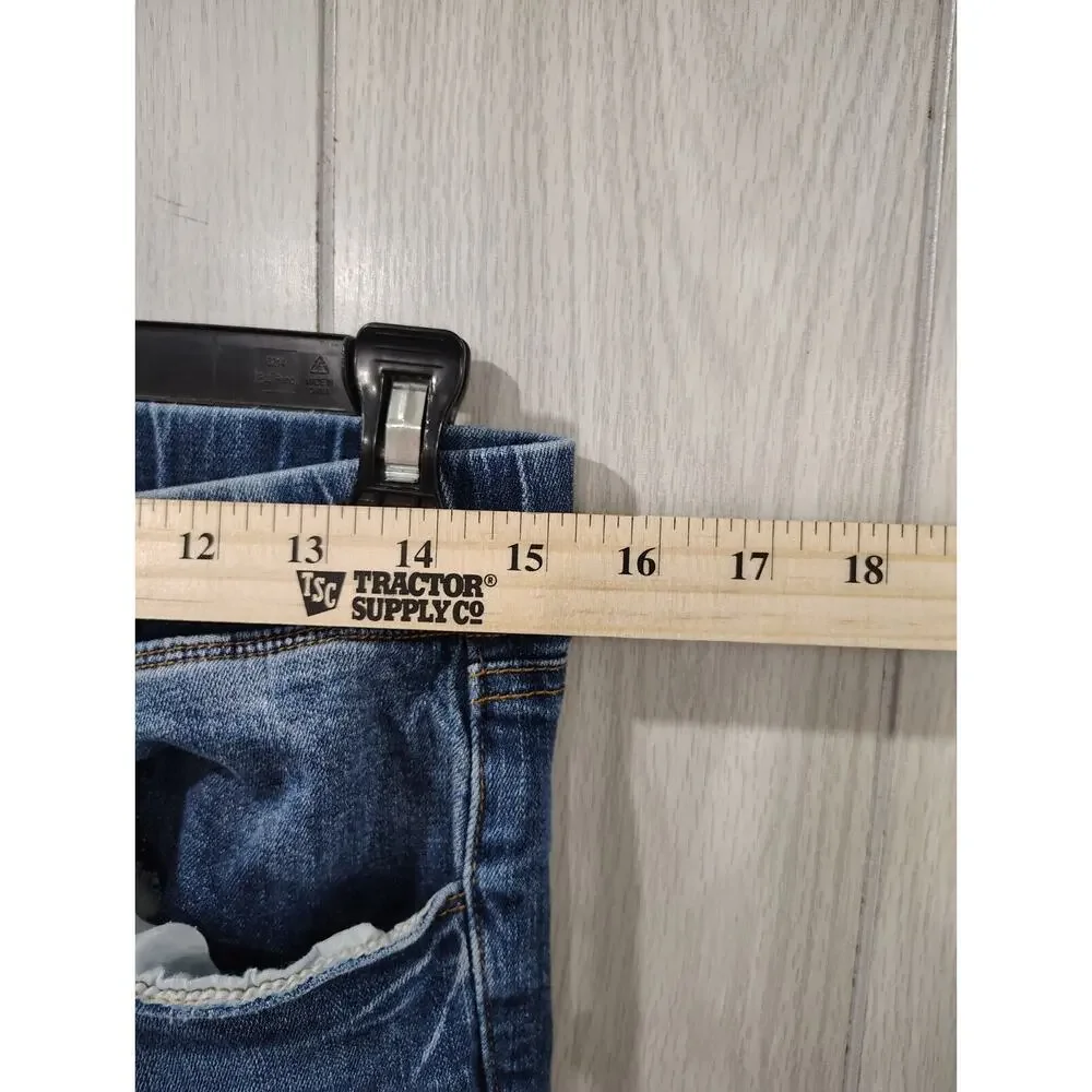 Women's Tricot Distressed Flare Fringes Denim Jeans Size M Boho Retro
